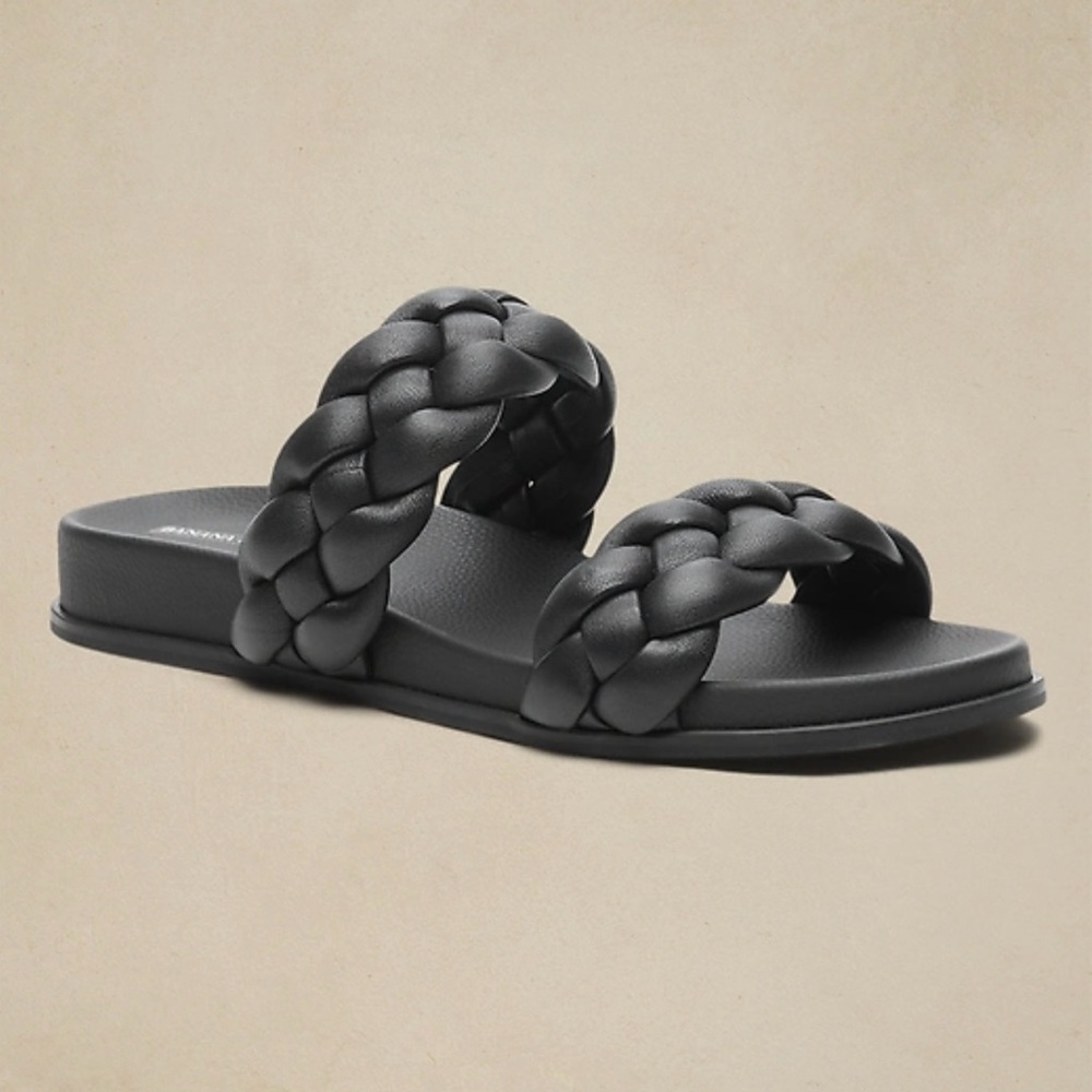 Banana Republic Black Braided Women's Leather Sandals, Size 8